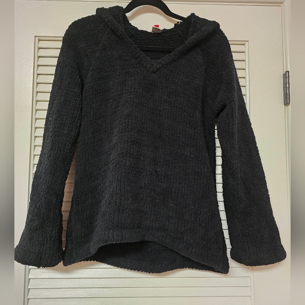 Josie Natori - Black Pullover Fleece Cozy Long-Sleeve Sweater With Hood